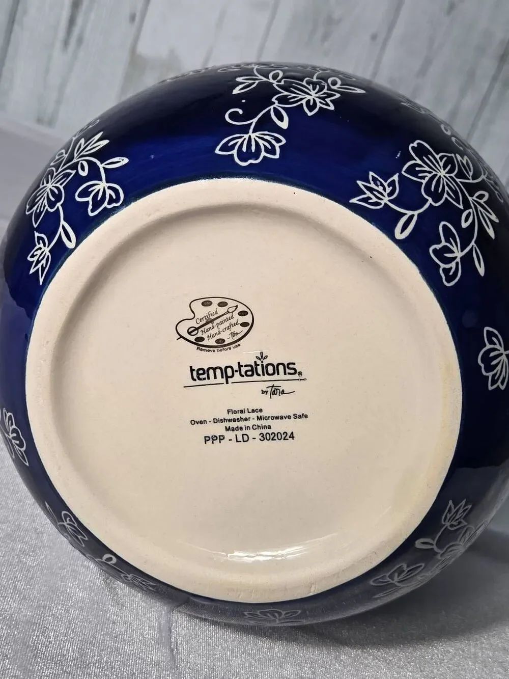 Temp-tations By Tara Blue Floral Lace Ceramic Utensil Crock Soup Pot - Picture 4 of 6